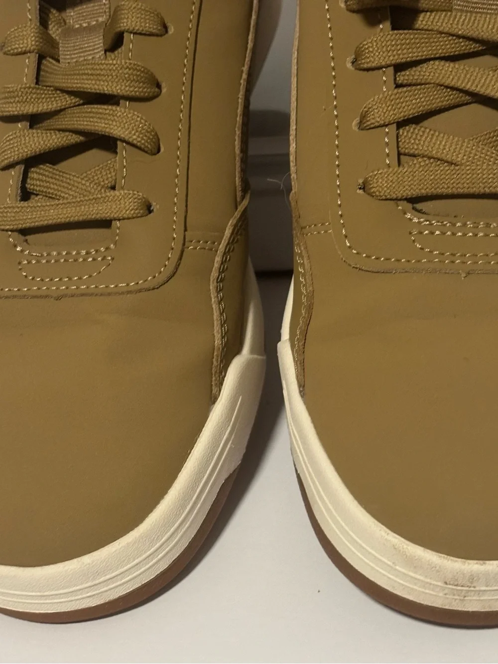 Puma Men's Low-Top Sneakers in Olive/Tan, texture gum rubber sole. Size 9.